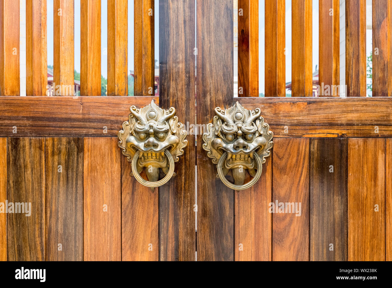 traditional wooden door and knocker Stock Photo