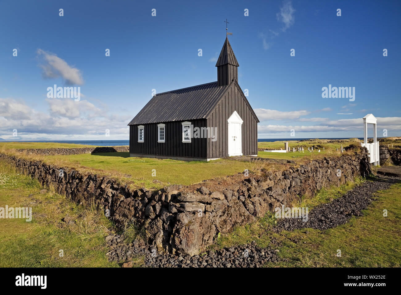 Black wooden church off Bergen, Budir Kirka, Budir, peninsula Snæfellsnes, Iceland, Europe Stock Photo