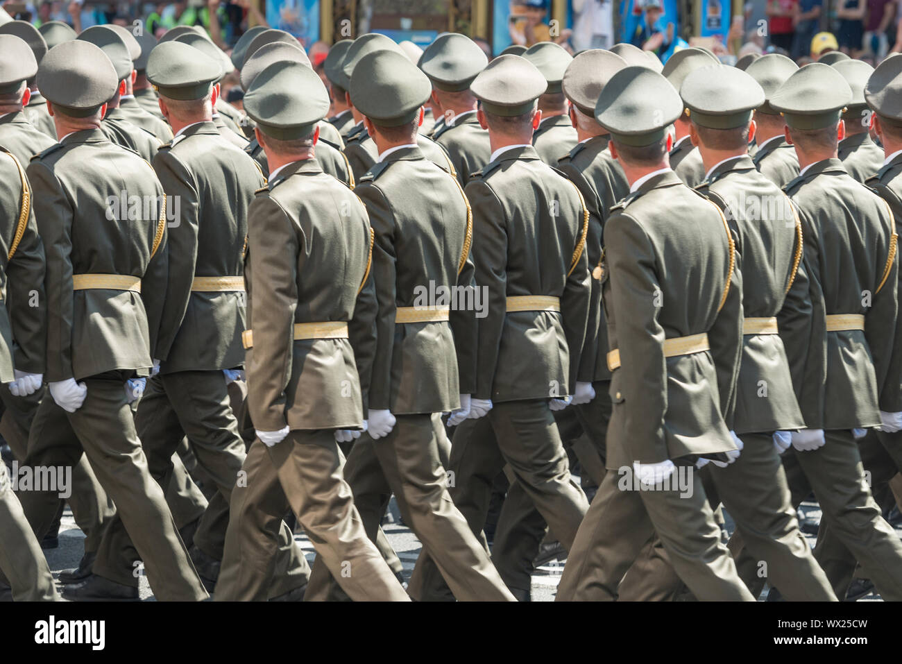 Army soldiers marching on military parade Stock Photo