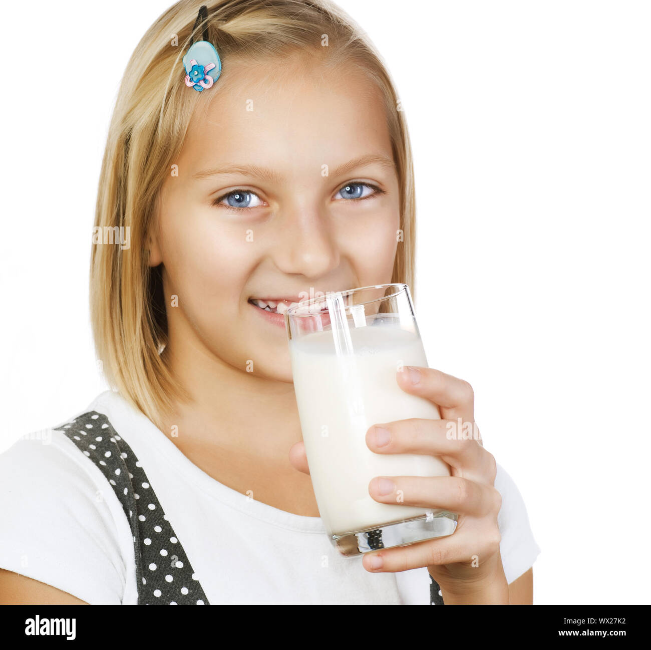 Little Girl Drinking Milk Stock Photo Alamy