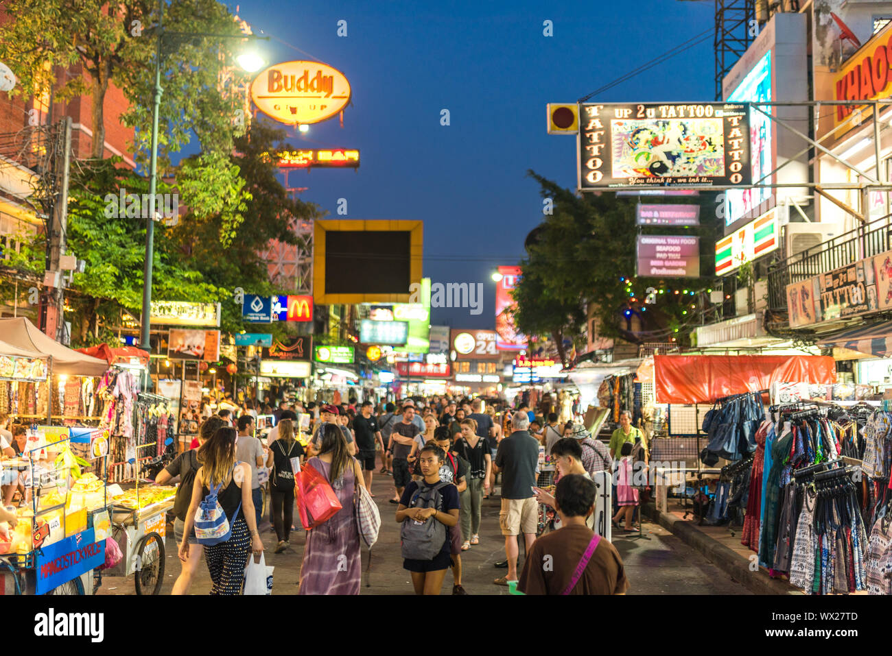 Khao San road in central Bangkok Stock Photo