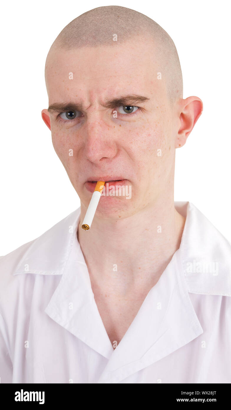 The man holding cigarette in the mouth Stock Photo Alamy