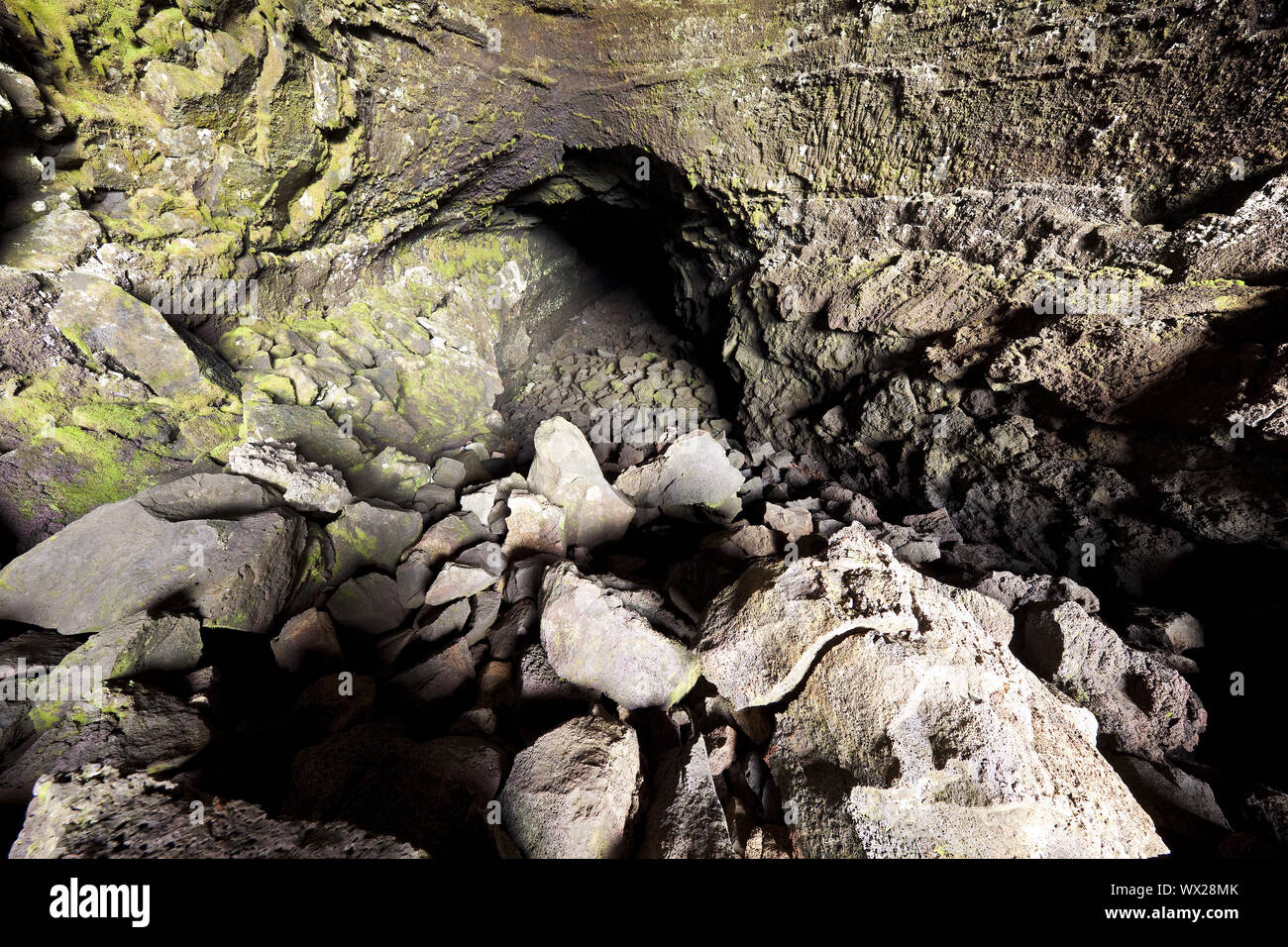 Cave Surtshellir in lava field Hallmundarhraun, Highland, Iceland, Europe Stock Photo