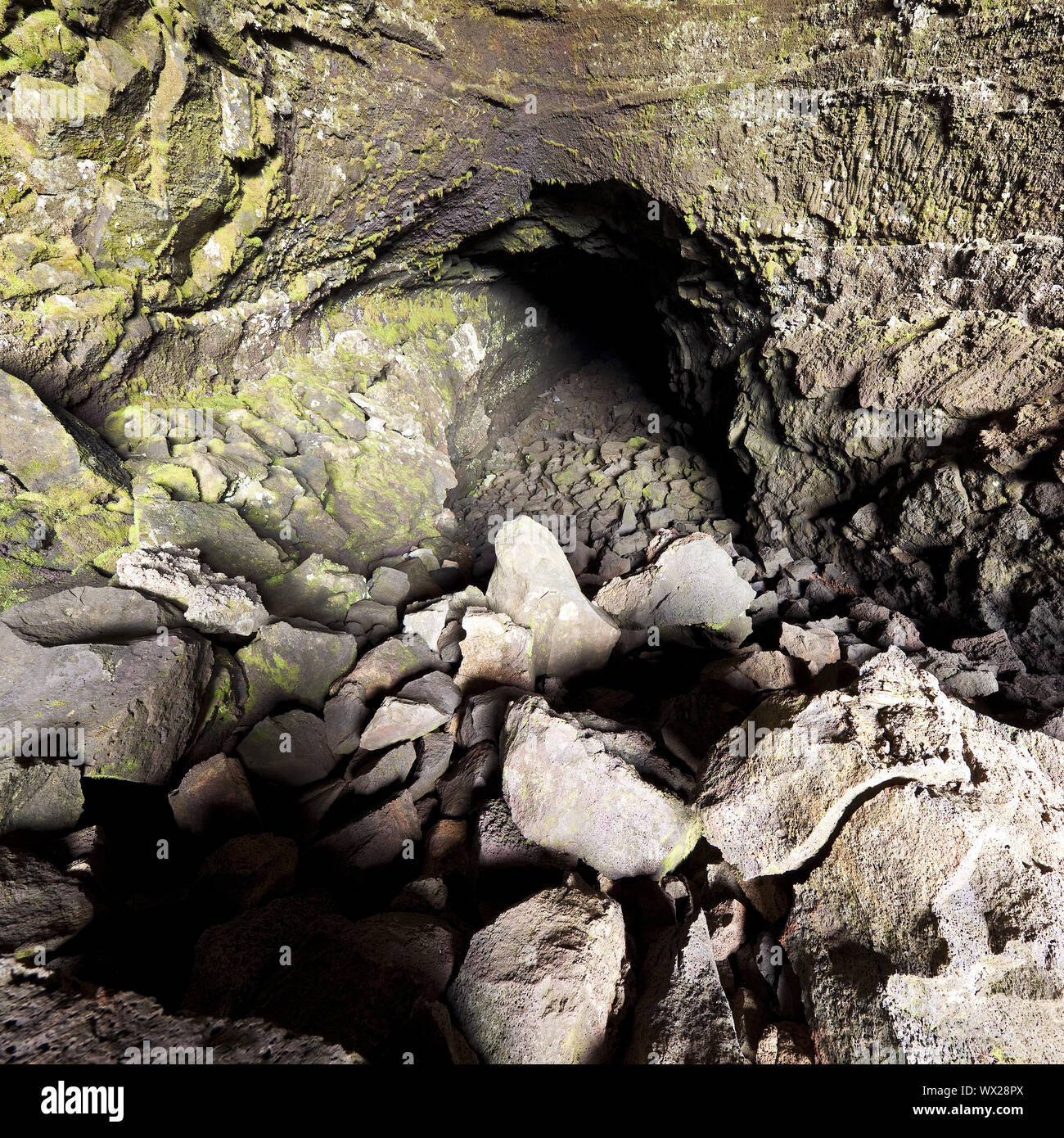 Cave Surtshellir in lava field Hallmundarhraun, Highland, Iceland, Europe Stock Photo