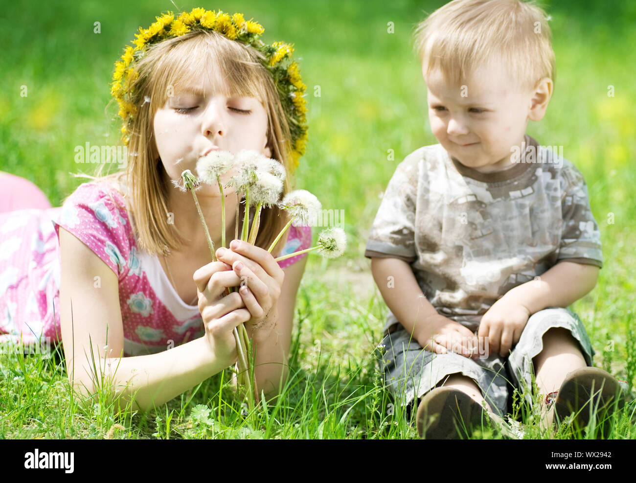 Happy Kids. Sister And brother Outdoor Stock Photo - Alamy