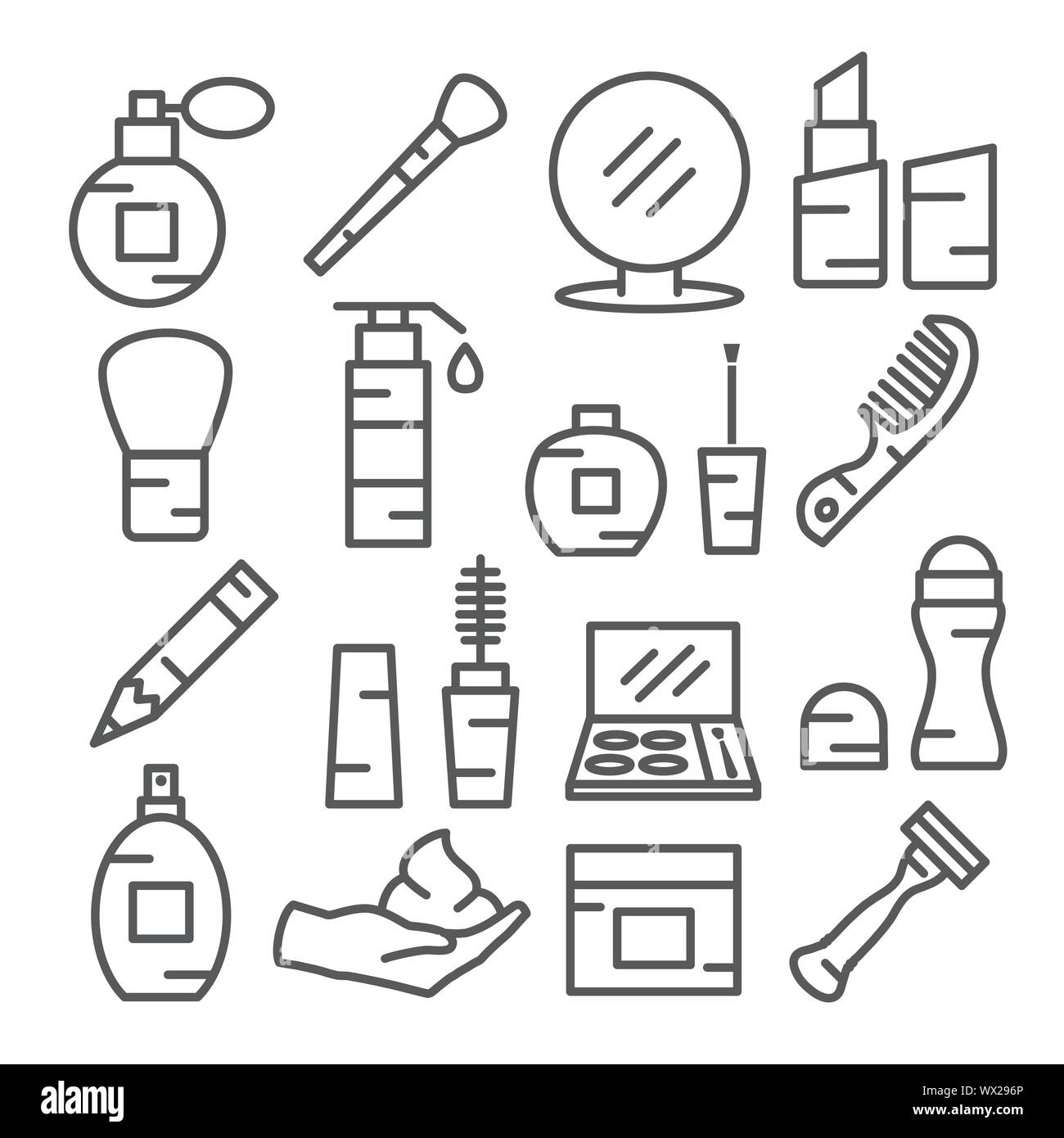 Cosmetics Line Icons on white background Stock Vector