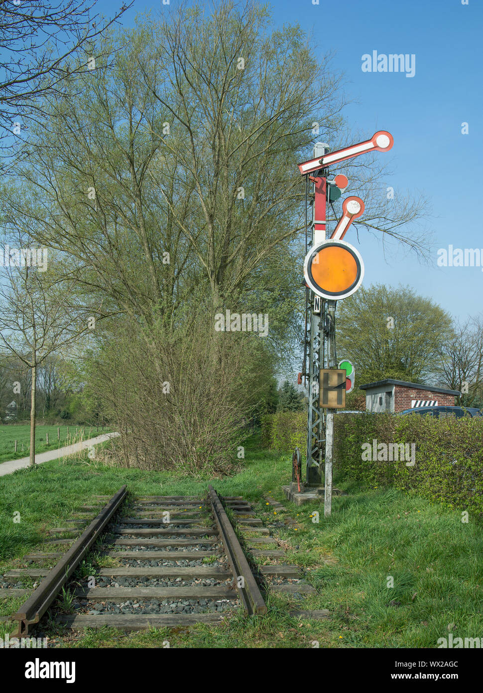 historical Railway Track in Born in Rhineland near Brueggen,North Rhine westphalia,Germany Stock Photo