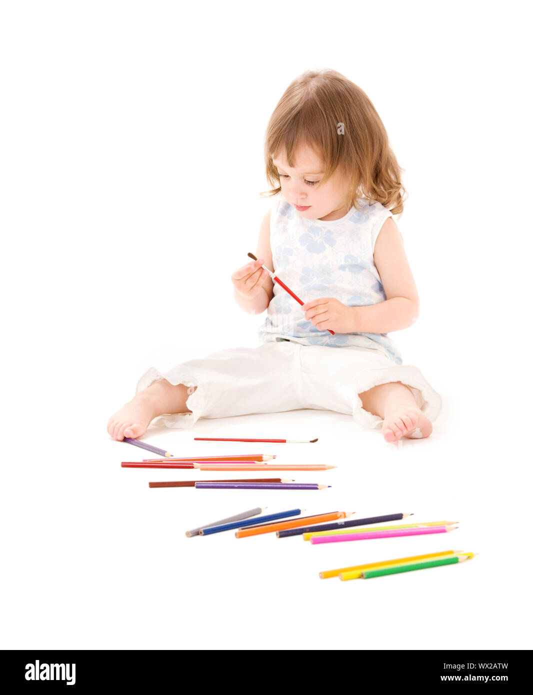 little girl with color pencils Stock Photo - Alamy
