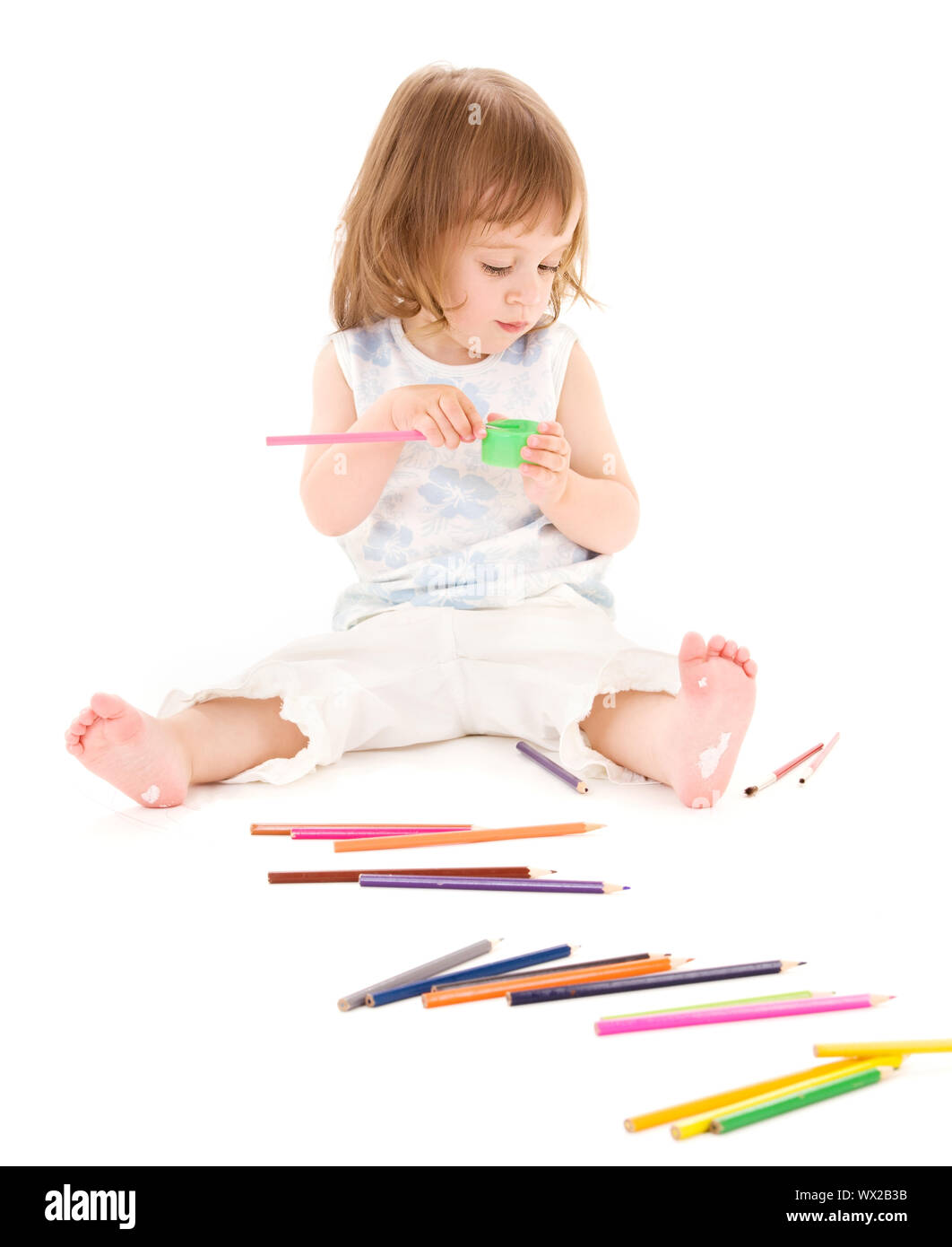 little girl with color pencils Stock Photo - Alamy