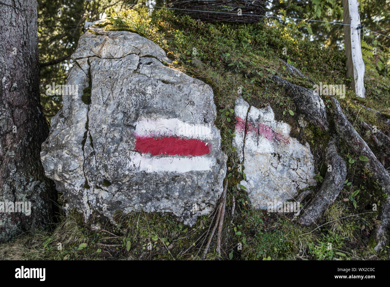 White-red-white stands for mountain trail, Wirzweli, Nidwalden, Switzerland, Europe Stock Photo
