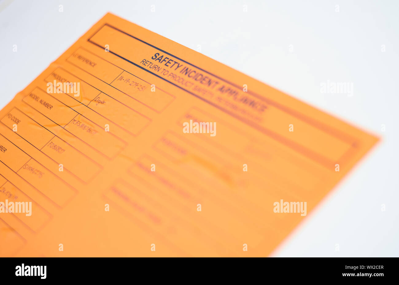 Safety incident notice on a Hotpoint Whirlpool tumble dryer Stock Photo