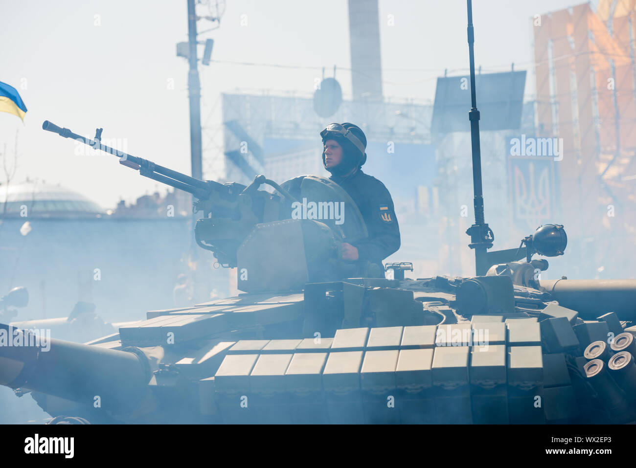 Tanks on military parade in Kiev, Ukraine Stock Photo