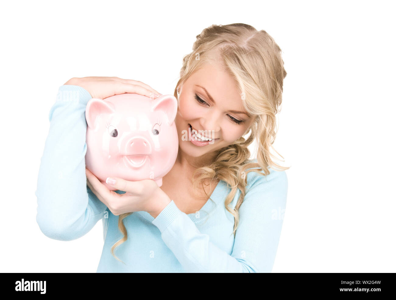 picture of lovely woman with piggy bank Stock Photo - Alamy