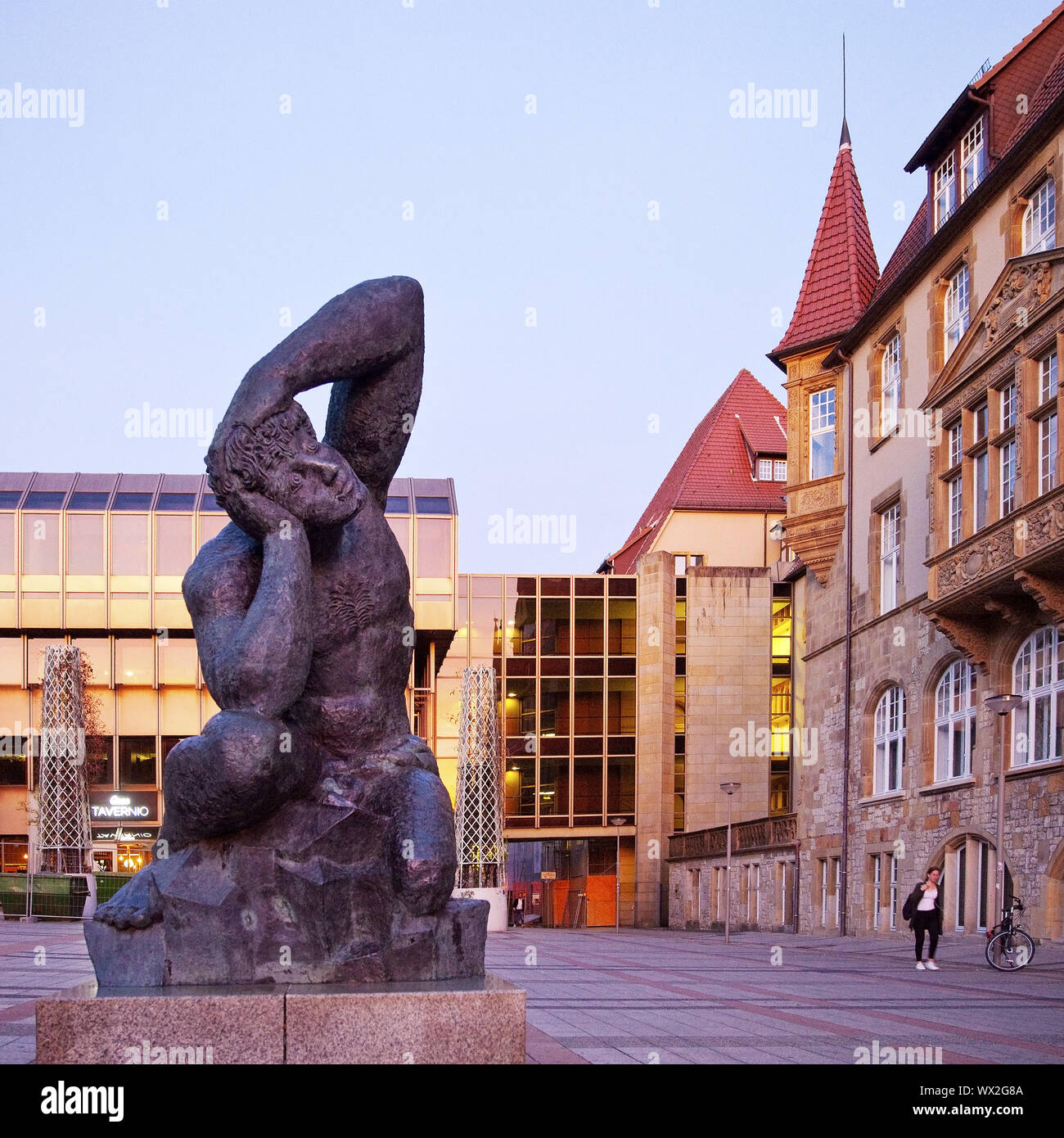 new and old town hall with sculpture, Bielefeld, North Rhine-Westphalia,Germany, Europe Stock Photo
