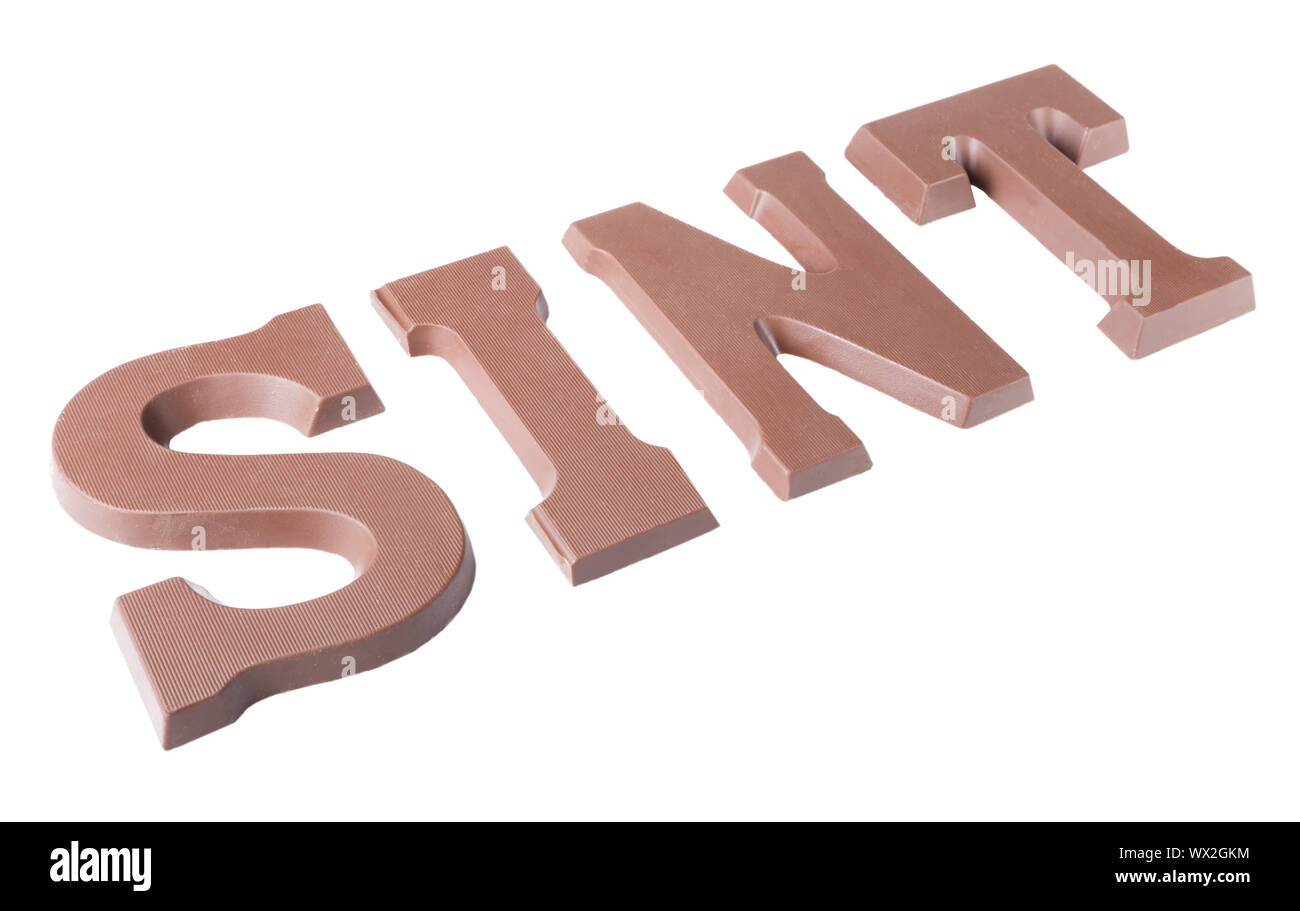 Chocolate letters making the word 'Sint' for a traditional Dutch event Stock Photo