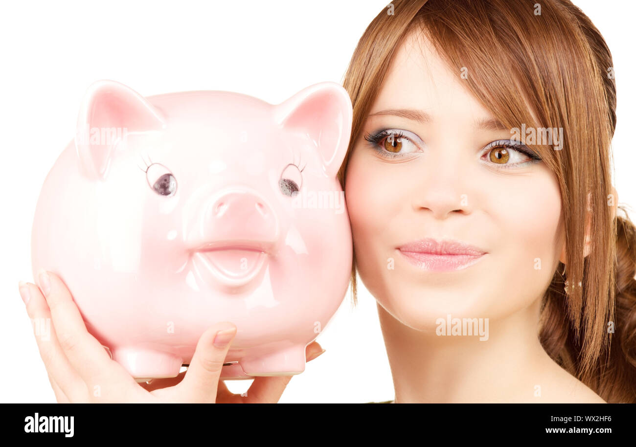 picture of lovely teenage girl with piggy bank Stock Photo - Alamy