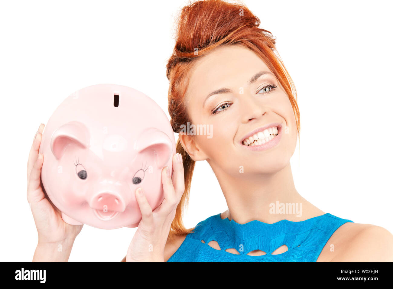 lovely woman with piggy bank Stock Photo - Alamy