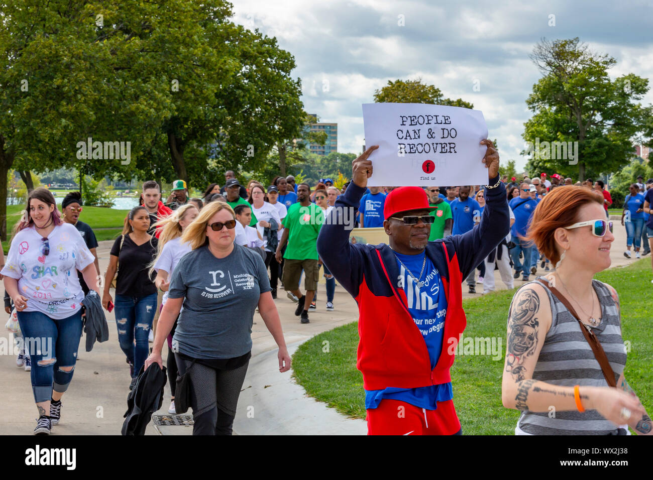 Detroit, Michigan - The Michigan Celebrate Recovery Walk and Rally, celebrating people recovering from opioid and other drug addiction. At the event, Stock Photo