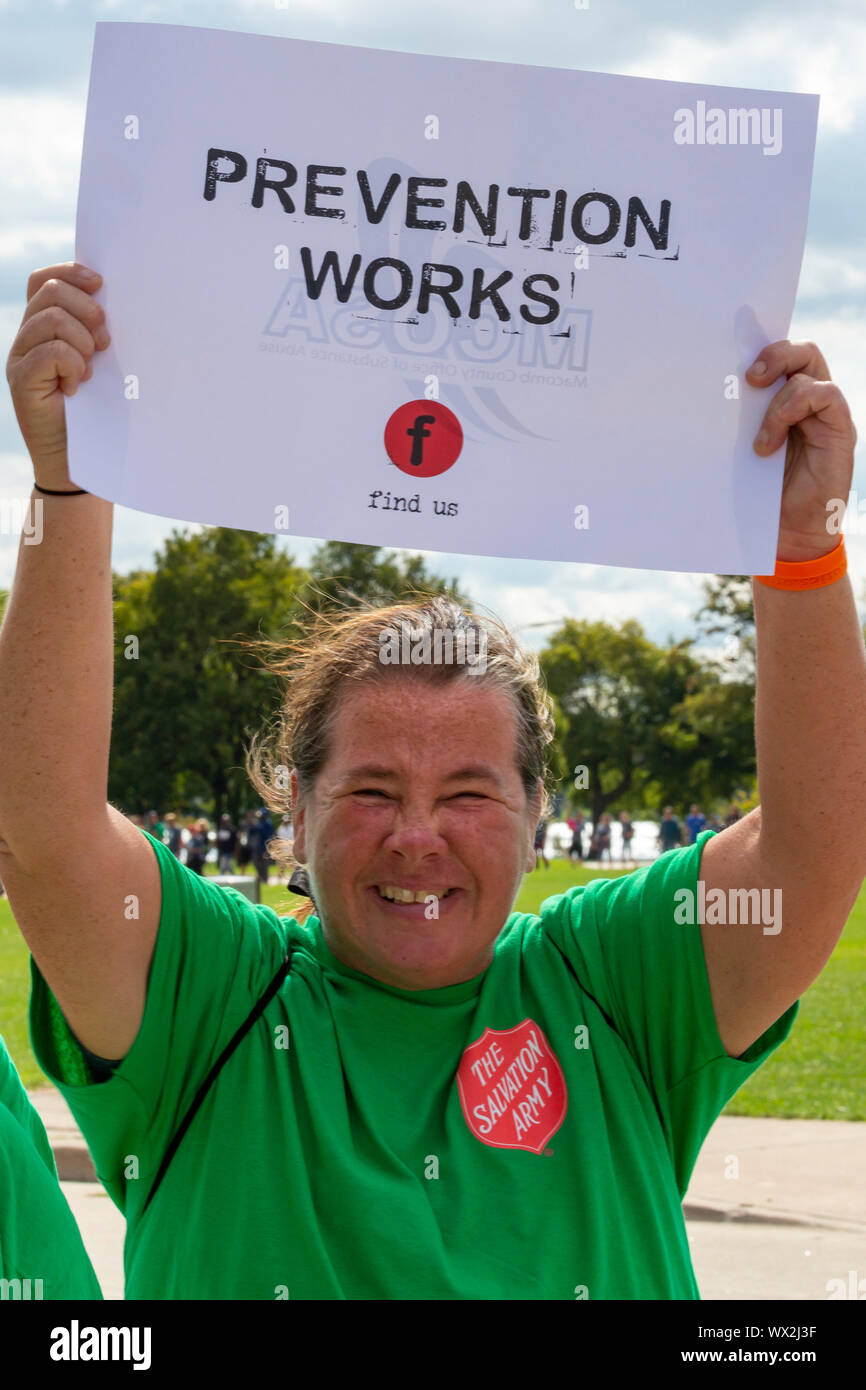 Detroit, Michigan - The Michigan Celebrate Recovery Walk and Rally, celebrating people recovering from opioid and other drug addiction. At the event, Stock Photo