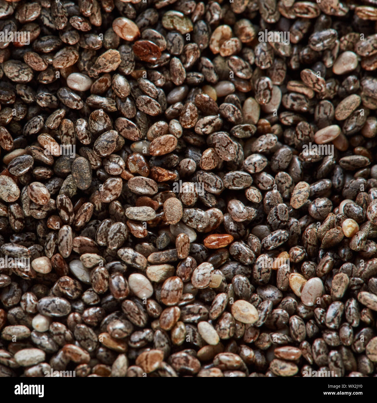 Texture of natural organic seeds of linen. Healthy raw superfood background close-up from linseed. Flat lay Stock Photo