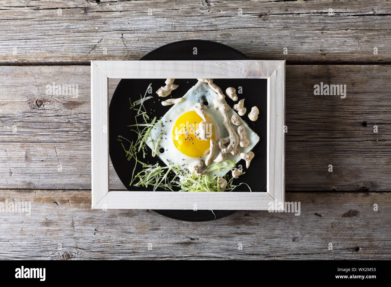 Fried egg, Healthy menu. top view, copy space Stock Photo