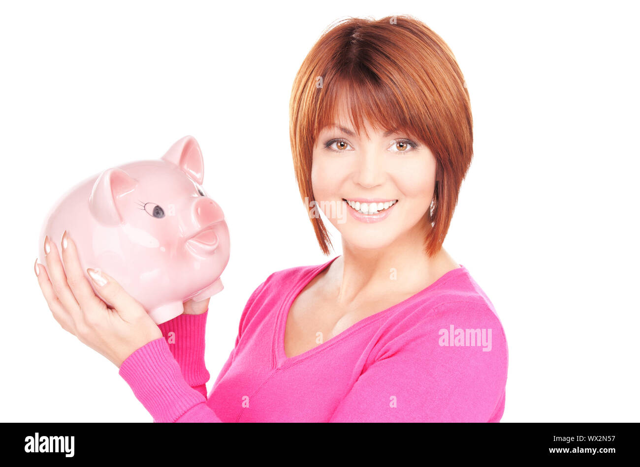 picture of lovely woman with piggy bank Stock Photo - Alamy