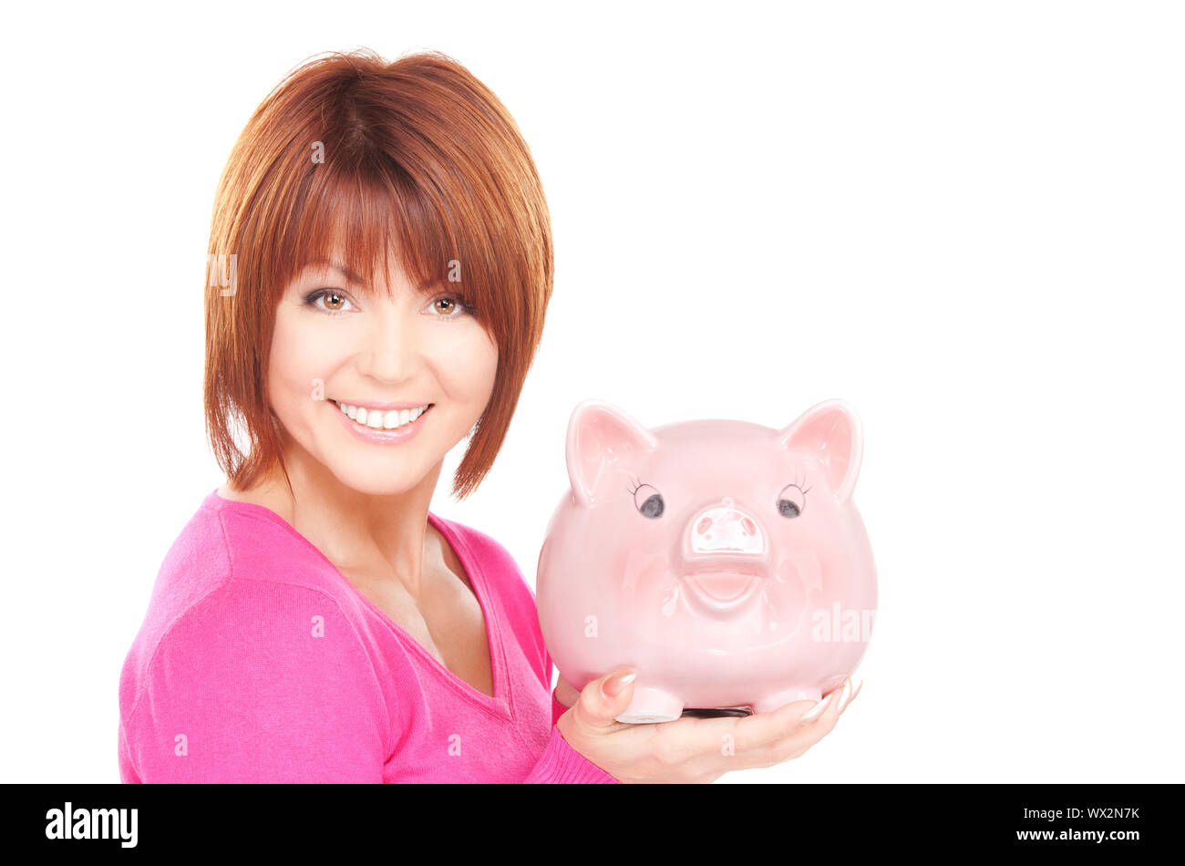 picture of lovely woman with piggy bank Stock Photo - Alamy