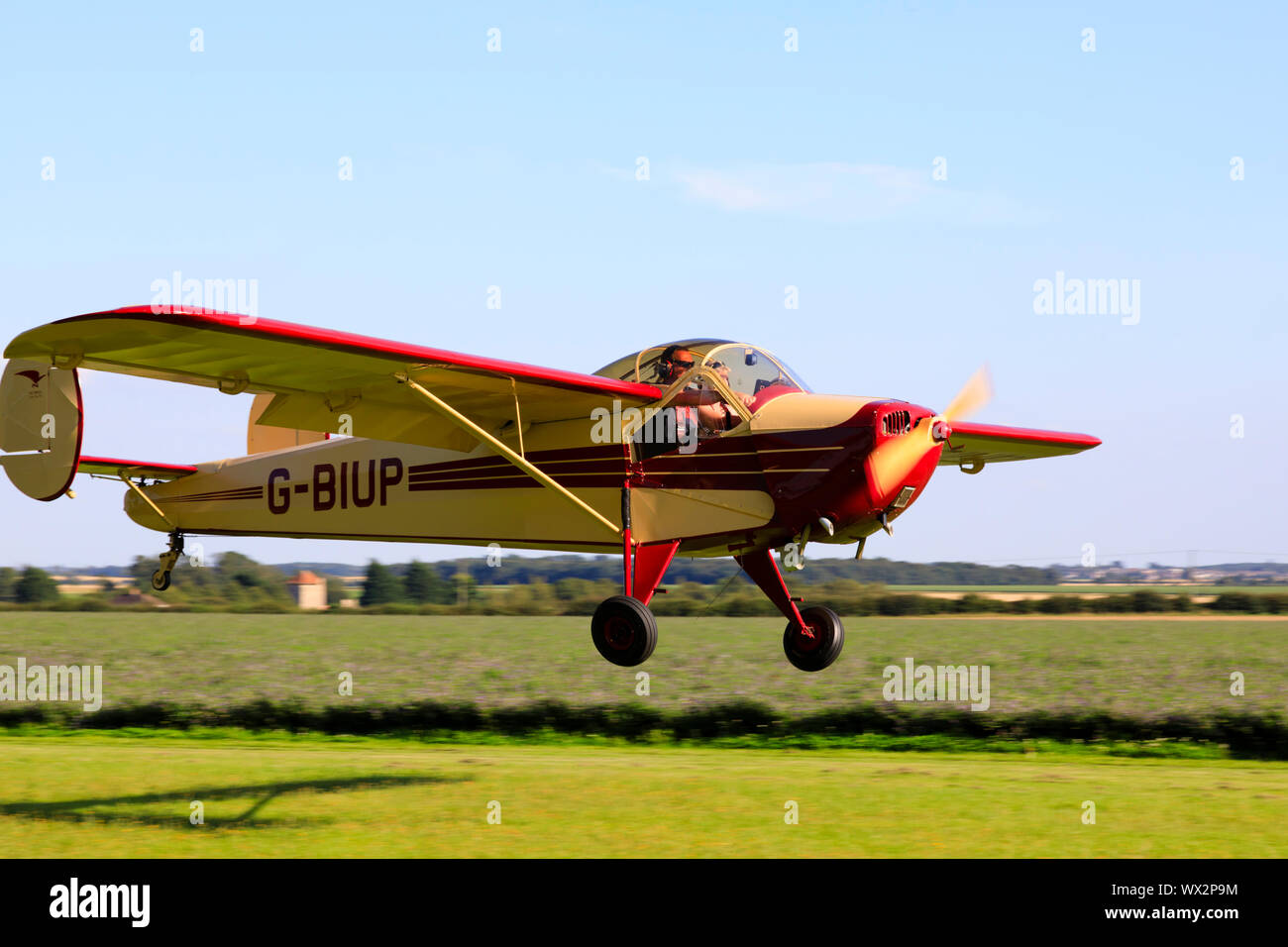 Vintage French Nord NC-854S aeroplane landing on a grass airfield. Stock Photo