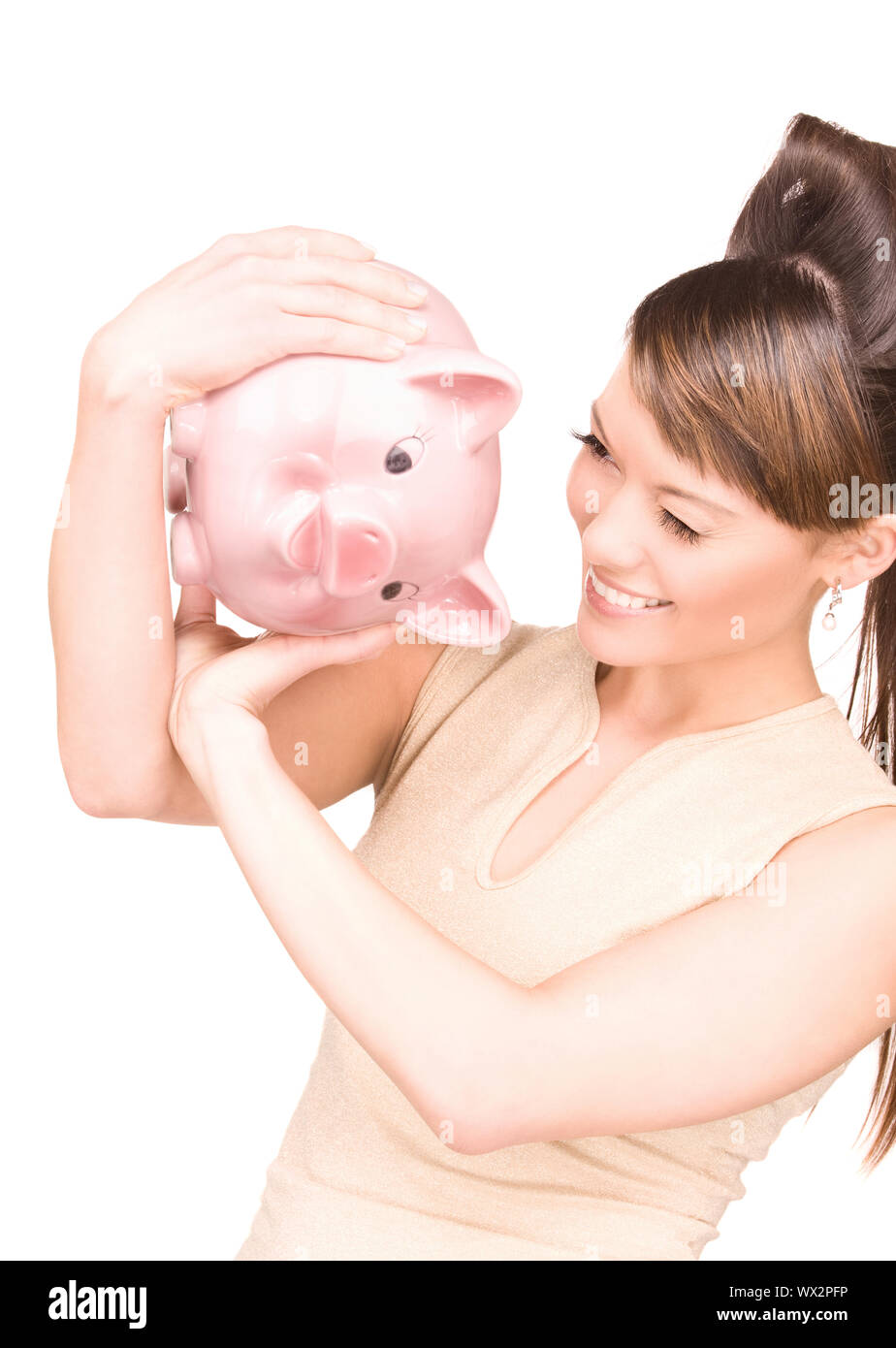 picture of lovely woman with piggy bank Stock Photo - Alamy