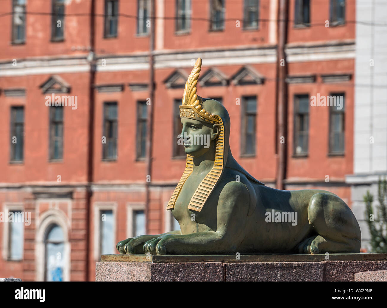 Sphinx of Egyptian bridge over the Fontanka river, Saint Petersburg, Russia Stock Photo