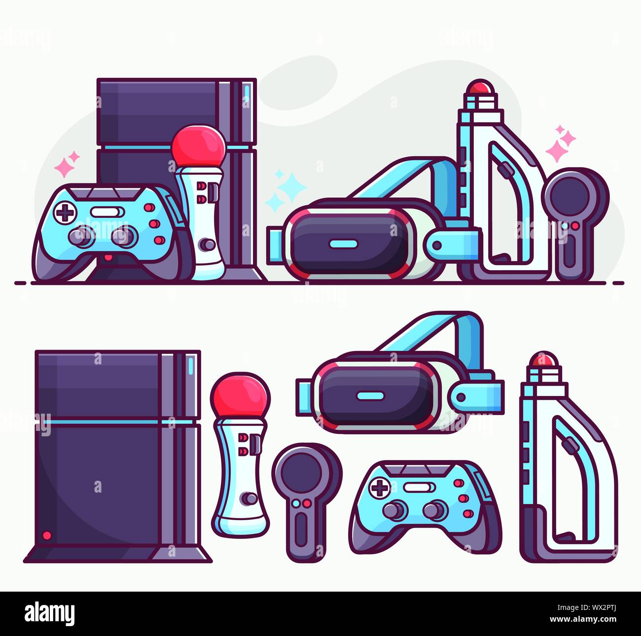 Augmented Virtual Reality Gaming Line Art Icons Stock Vector