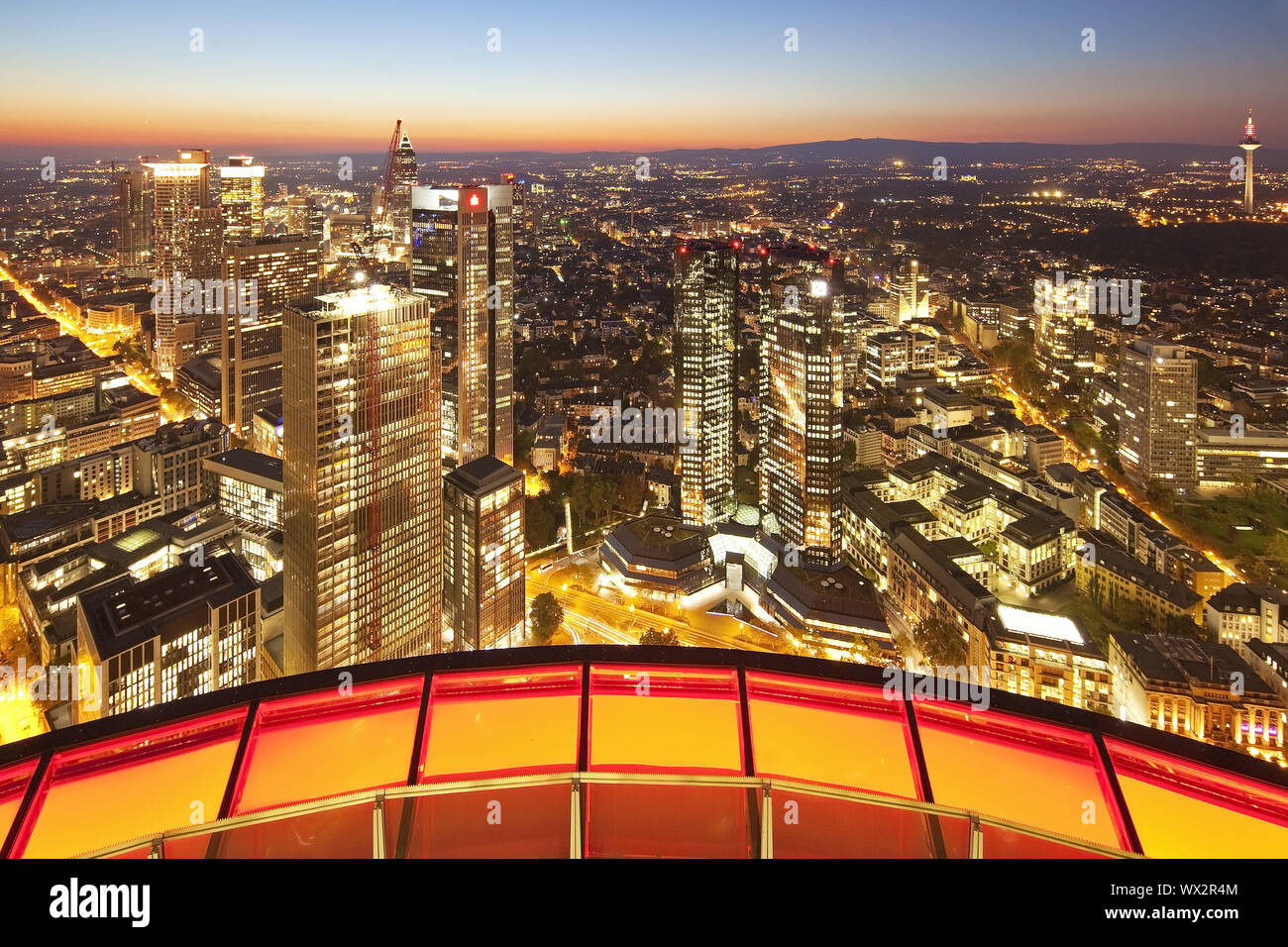 view from Main Tower to the town in the evening light, Frankfurt am Main, Hesse, Germany, Europe Stock Photo