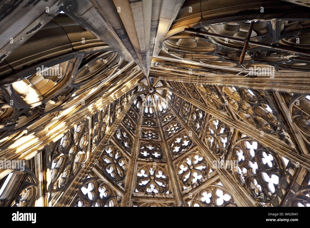 Cologne Cathedral, view into the top of a tower, Cologne, North Rhine-Westphalia, Germany, Europe Stock Photo