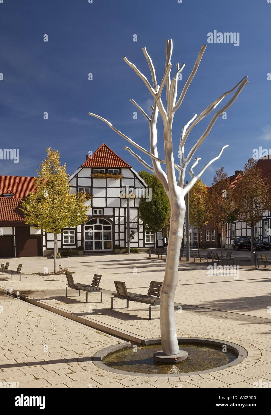market place with timberframed houses, Stromberg, Oelde, North RhineWestphalia, Germany