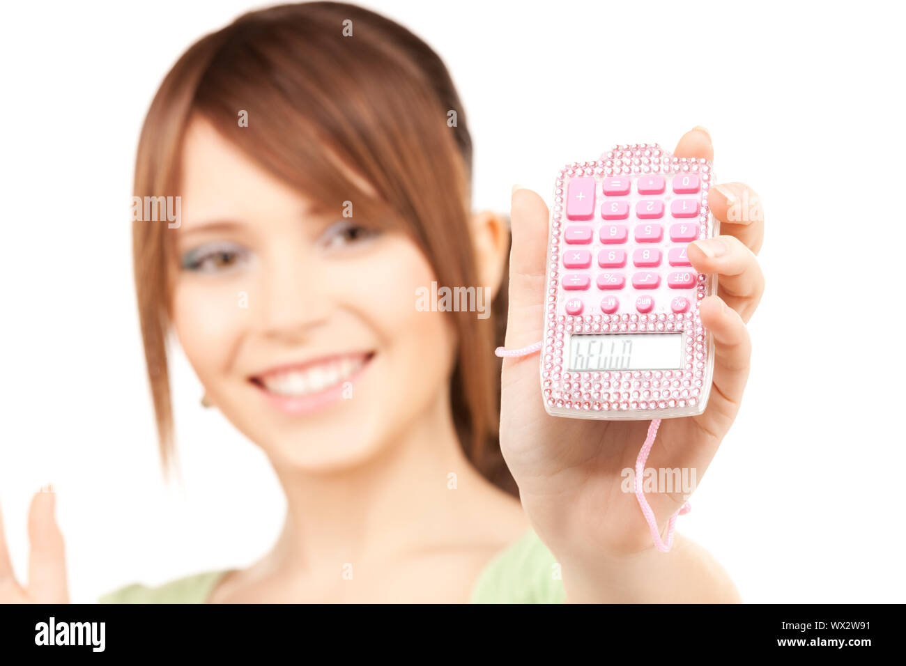 lovely teenage girl with calculator Stock Photo