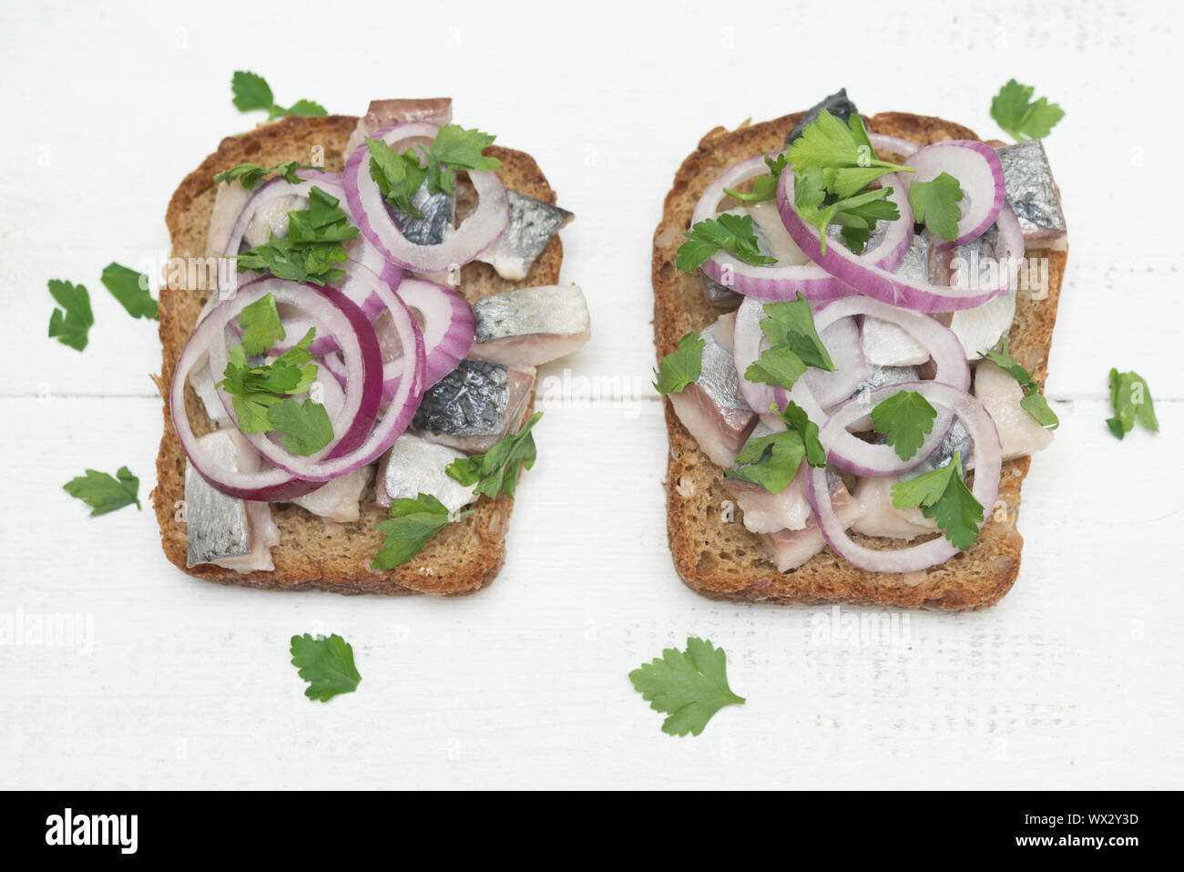 Two open sandwiches Stock Photo