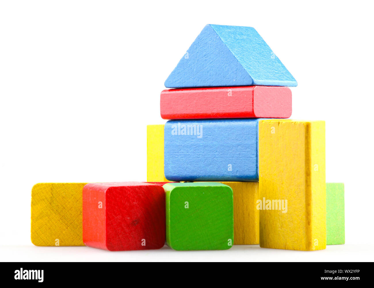 Wooden Building Blocks Set - Childrens Construction Wood Toy Stock Photo