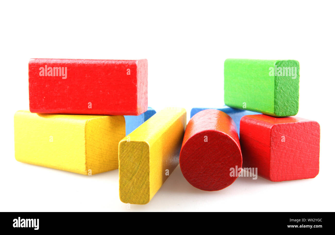 Wooden Building Blocks Set - Childrens Construction Wood Toy Stock Photo