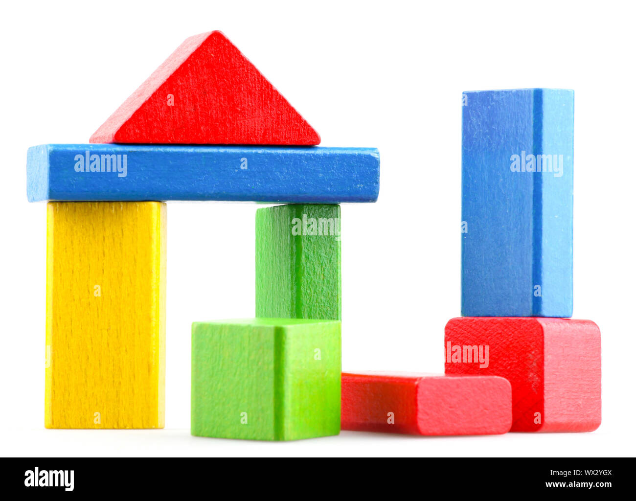 Wooden Building Blocks Set - Childrens Construction Wood Toy Stock Photo