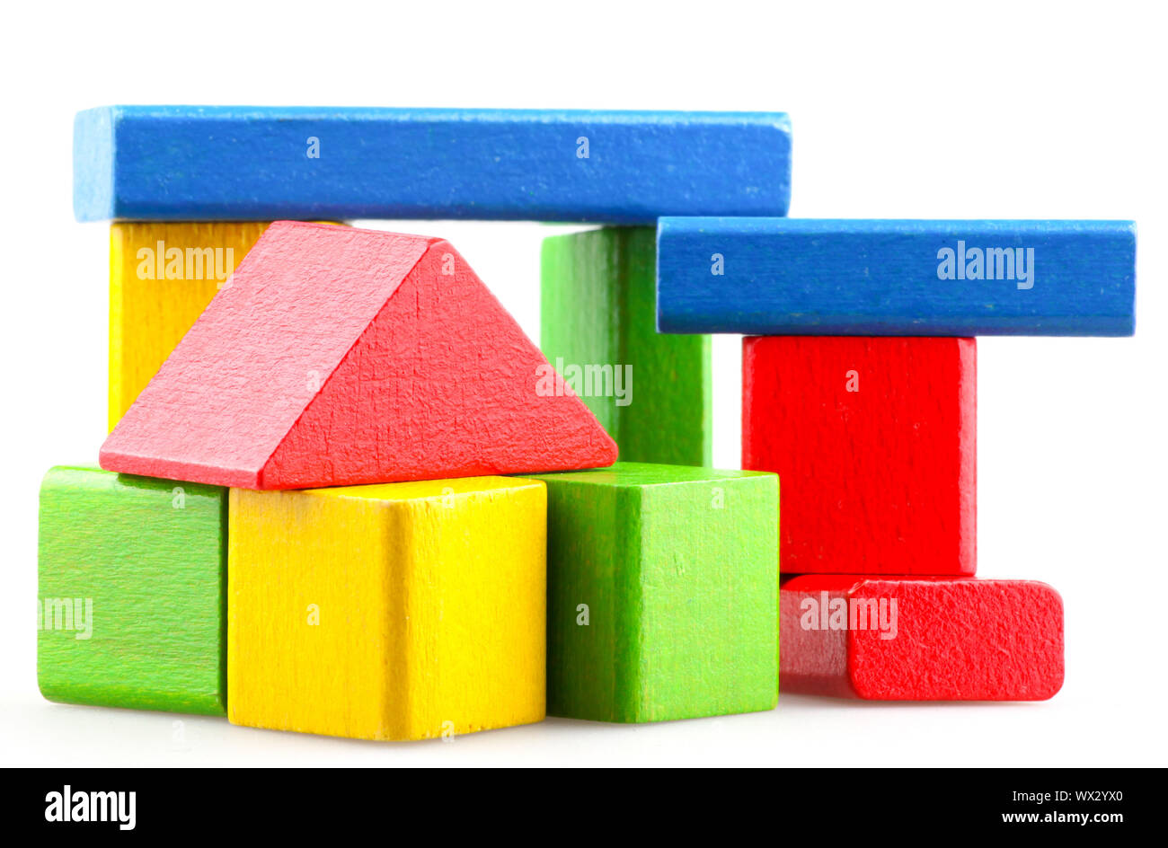 Wooden Building Blocks Set Childrens Construction Wood Toy Stock