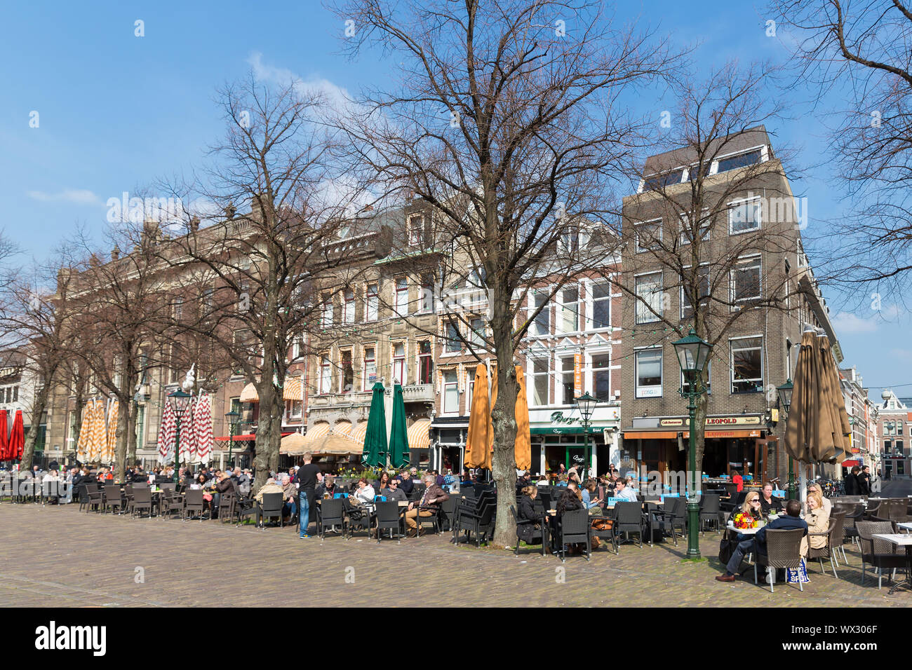 People take a drink at the terraces of The Hague, the Netherlands Stock Photo