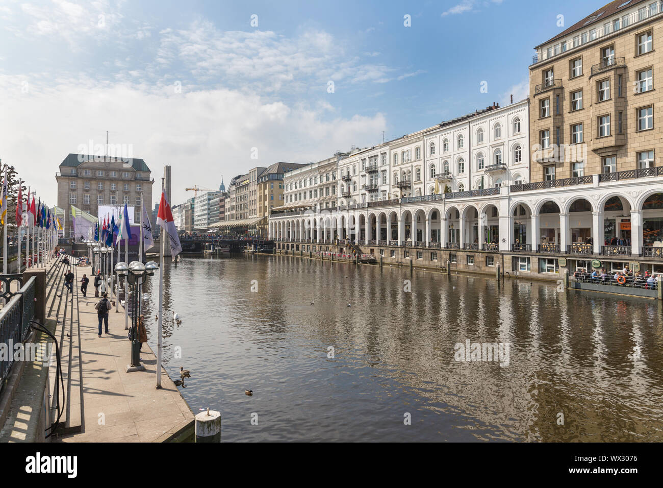 HAMBURG  - APRIL 25: Historic center at town canal 'Kleine Alster'  on April 25, 2013 in Hamburg, Germany Stock Photo