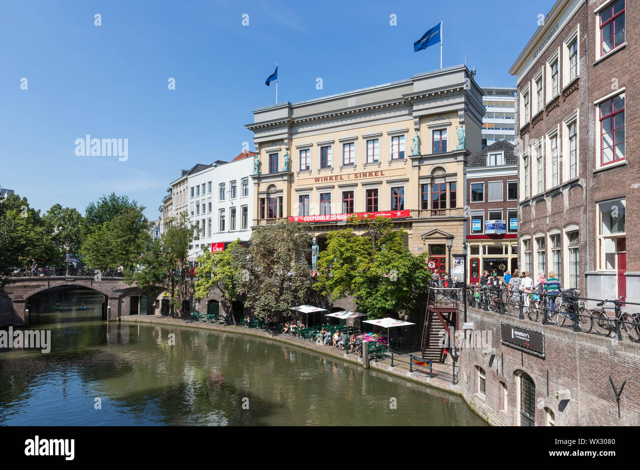 Shopping centre with canal and people in Utrecht, the Netherlands Stock Photo