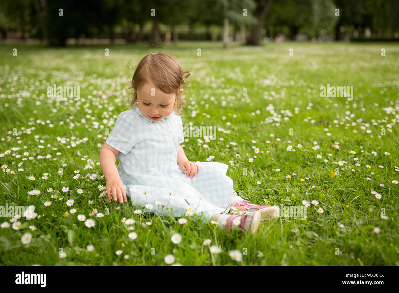 happy little girl at park in summer Stock Photo - Alamy