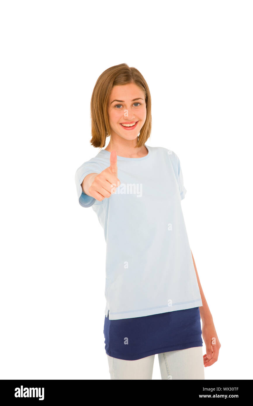 teenage girl with thumb up Stock Photo - Alamy