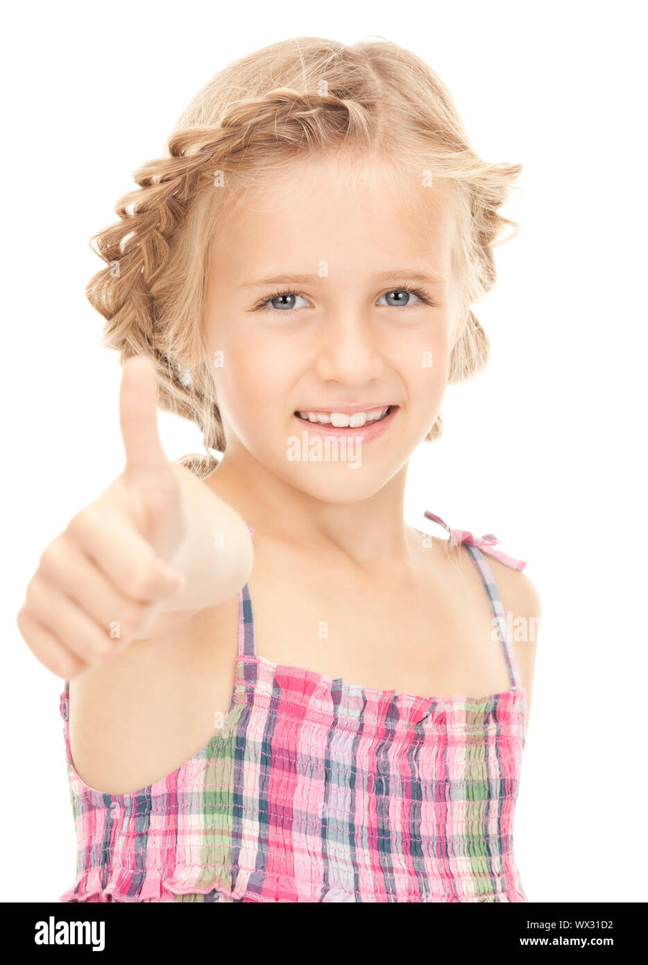 bright picture of lovely girl with thumbs up Stock Photo - Alamy