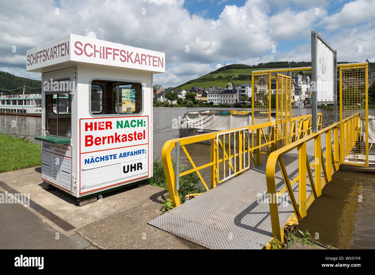 Ticket shop for tourists who want to make a cruise over river Moselle Stock Photo