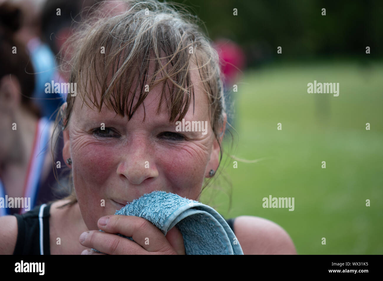 Amateur runners in a real life race, the traditional 2 Hills Chagford trail race Stock Photo