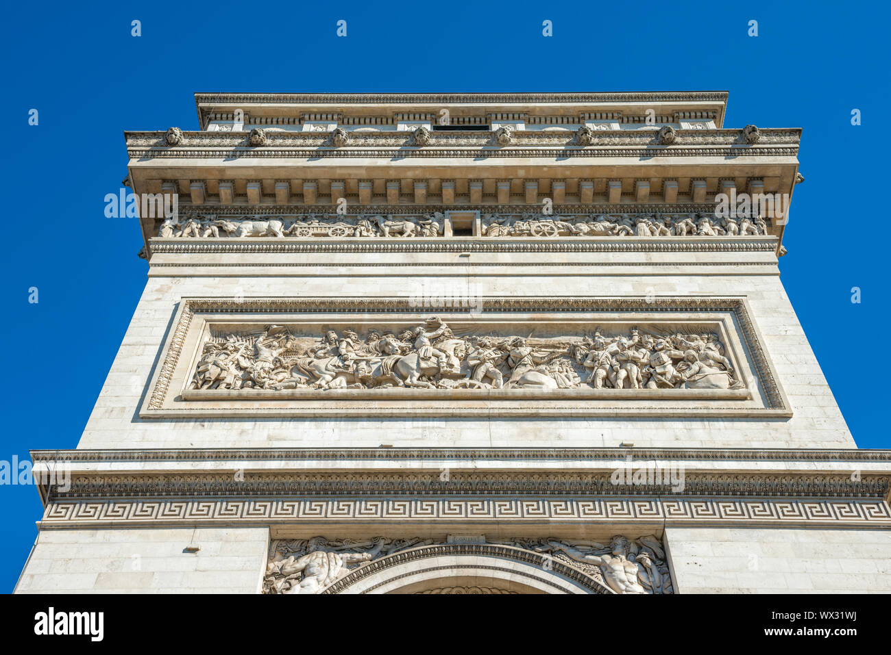 Arc de Triomphe on blue sky in Paris Stock Photo