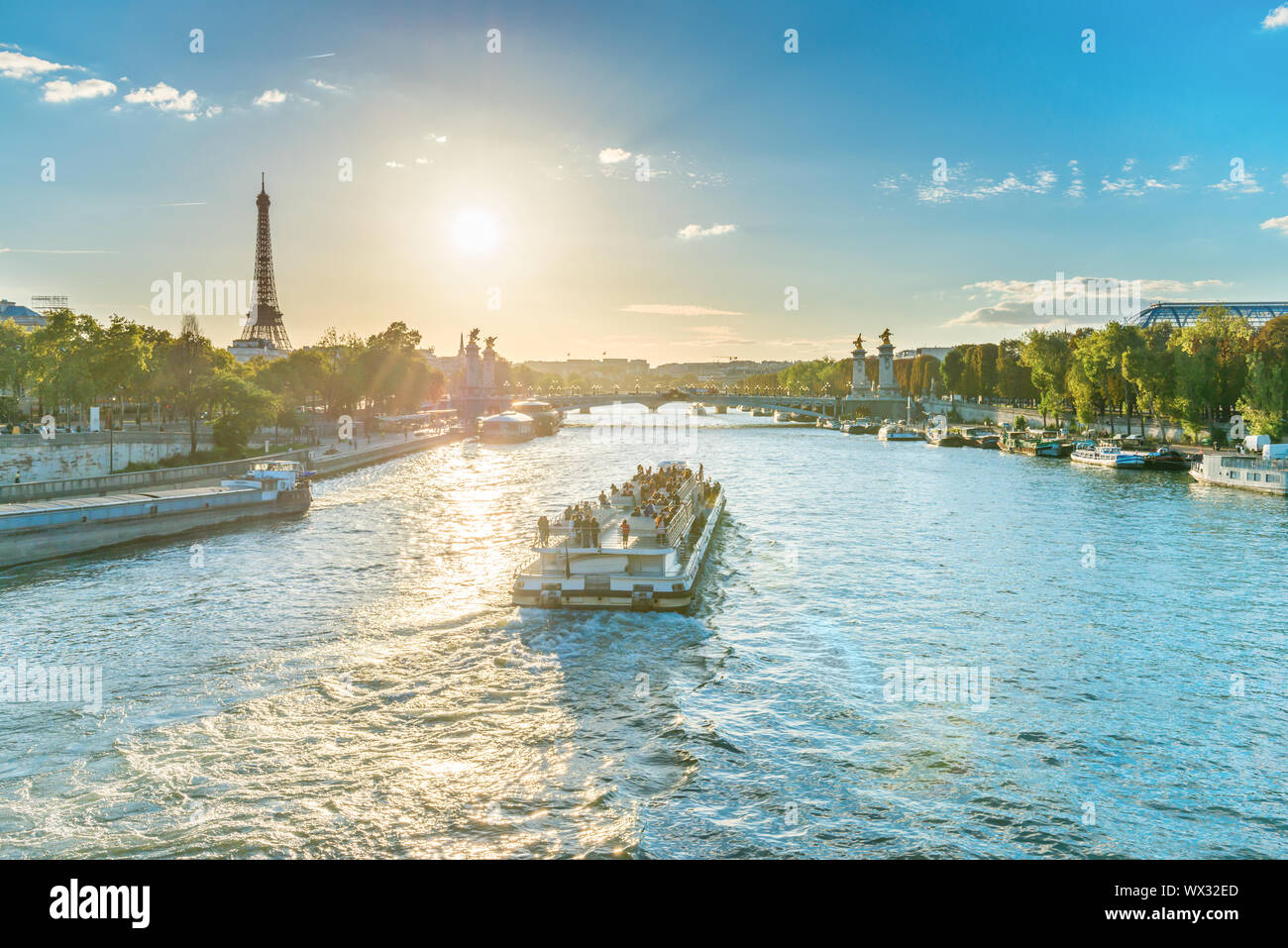 Beautiful sunset with Eiffel Tower Stock Photo